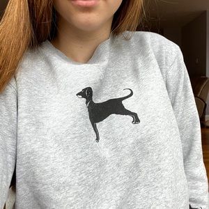 grey black dog crew neck